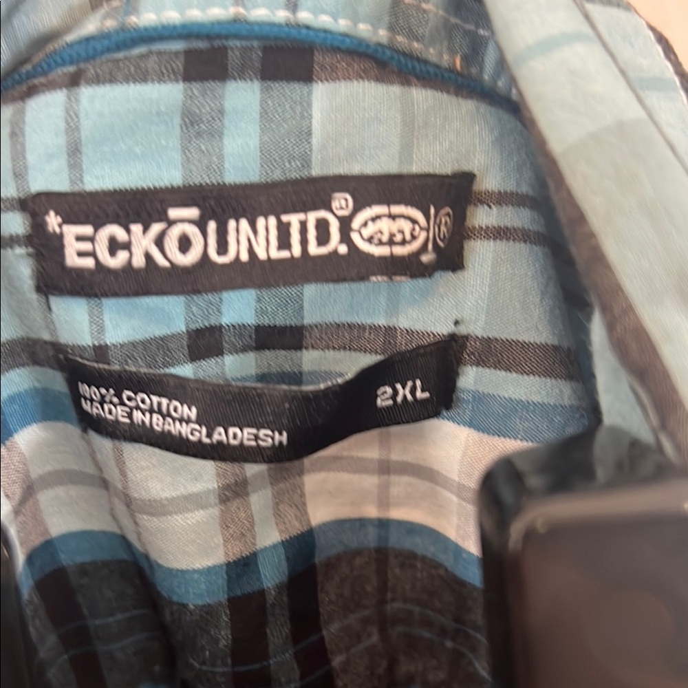 Ecko Unlimited Blue and Black Casual Button Down Shirt - Picture 2 of 4